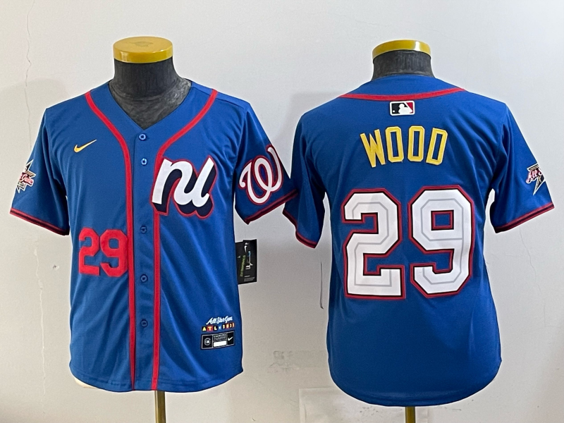 Youth  Washington Nationals #29 Wood blue Nike MLB 2025 jersey 002